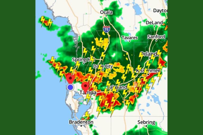 Heavy Rain and Lightning Push South Toward Pinellas County as Storms Track Through Tampa, Lakeland, and Kissimmee