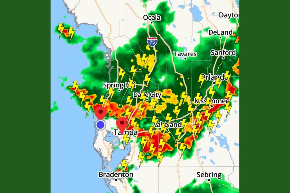 Heavy Rain and Lightning Push South Toward Pinellas County as Storms Track Through Tampa, Lakeland, and Kissimmee