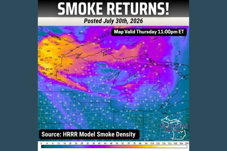 Wildfire Smoke Returns to Michigan Today With Hazy Skies Expected but Most Smoke Staying Elevated Above Ground-Level Air Quality