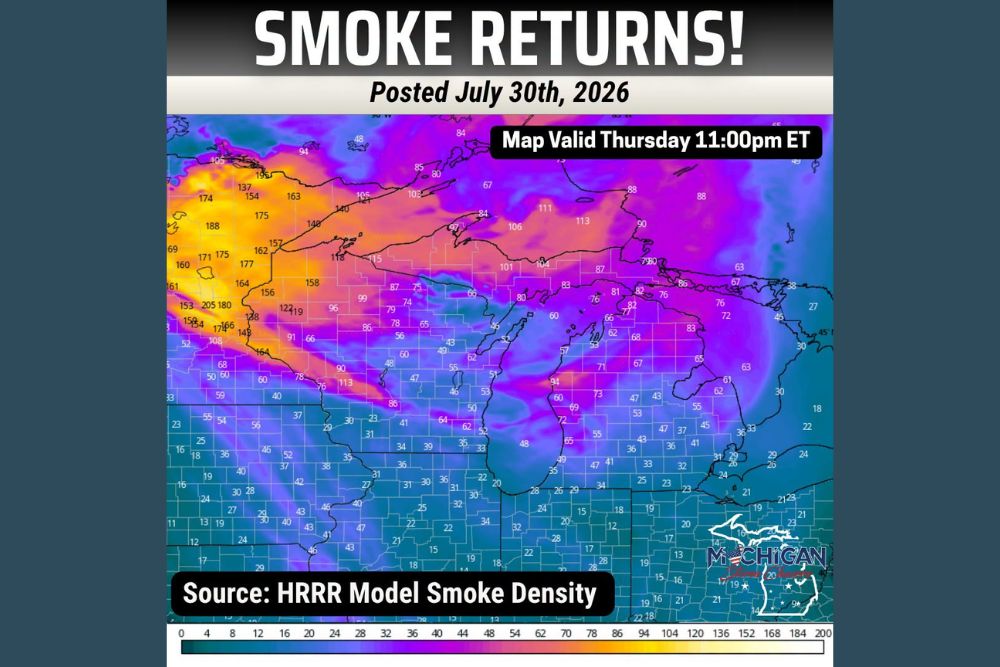 Wildfire Smoke Returns to Michigan Today With Hazy Skies Expected but Most Smoke Staying Elevated Above Ground-Level Air Quality